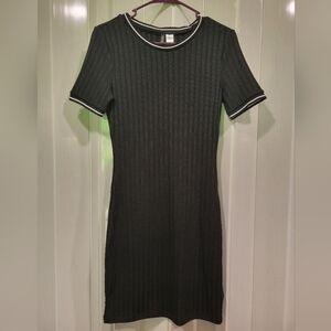 H&M Black Ribbed Short-Sleeve Mini Dress